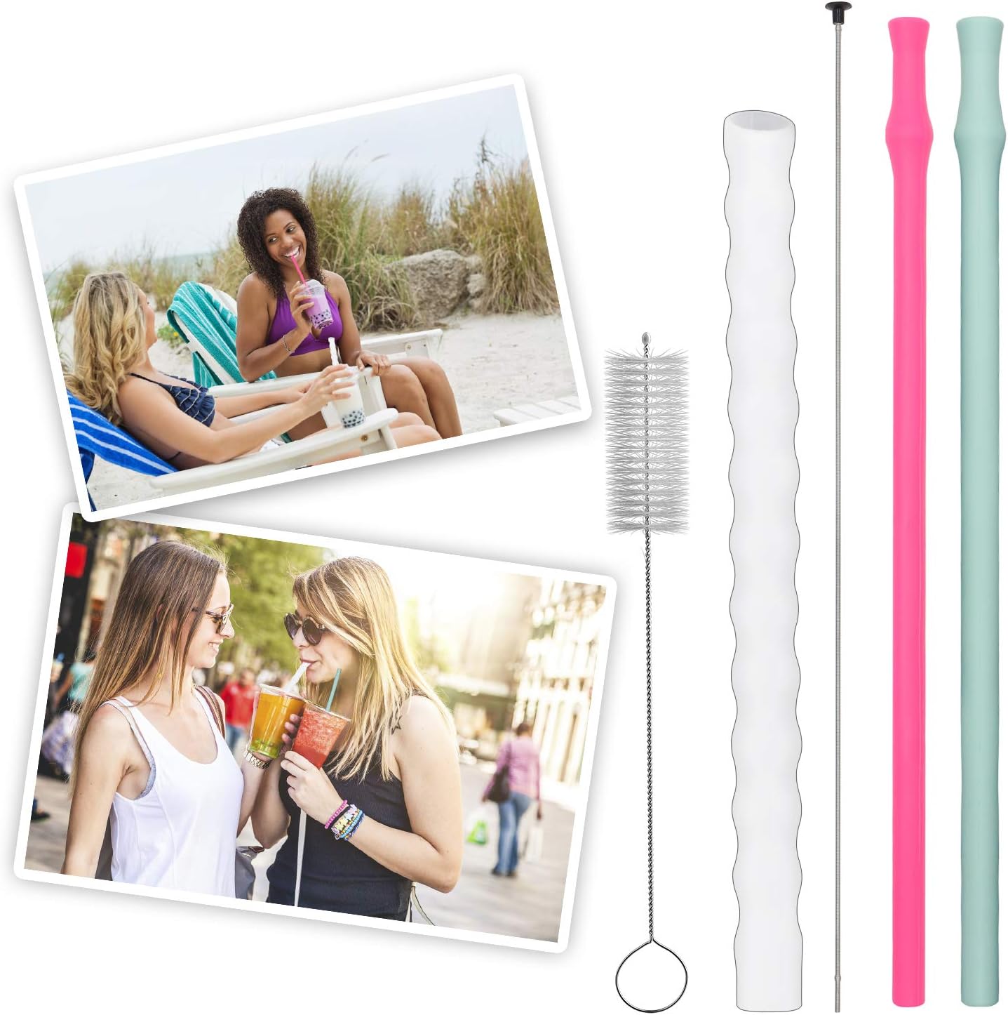 Houselog Boba Straws,Bubba Straws,Reusable Boba Tea Bubble Tea Straws,Collapsible Bubble Straws Recycle,Silicone Straws for Drinking and Milkshake