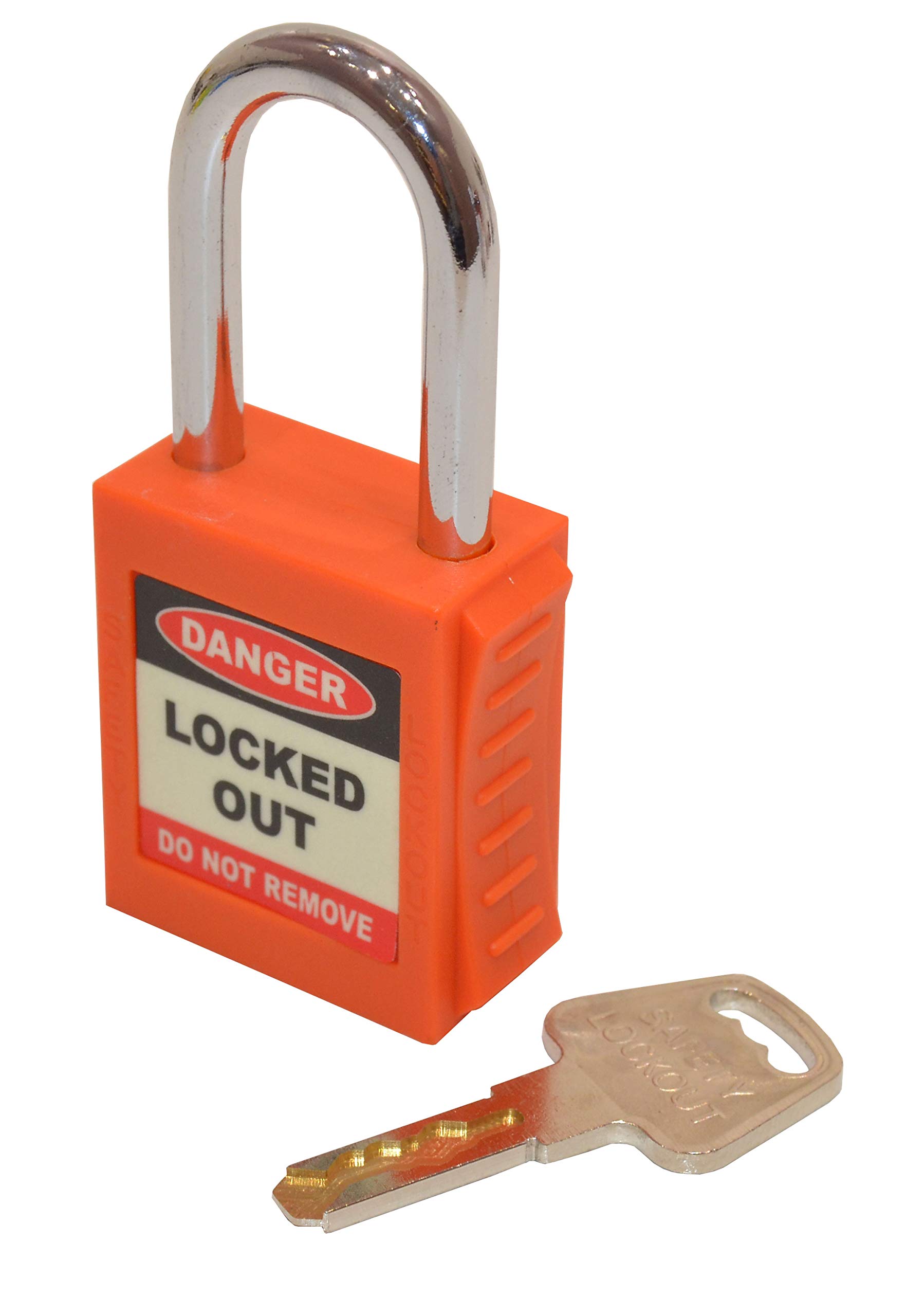 Orange Lockout Padlock, 6 Pin lock Mechanism, Resistant To Chemicals & Corrosion, Key Retaining Feature, Ribbed Nylon Body For Easy Grip