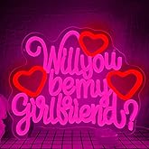 Will You Be My Girlfriend Neon Sign for Wall Decor Pink LED Light Sign for Room Decor Dimmable Light Up Sign for Birthday Party Decoration USB Powered