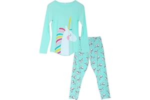 COZCHIQUE Girls Unicorn Pajamas - 100% Cotton Long Sleeve & Pants Toddler Kids Cute Jammies Set Size 2T-16