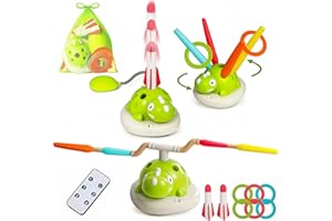 SCMAO 3 in 1 Jump, Toss Ring Game and Stomping Launch Rocket with Storage Bag, Remote Control Outdoor Exercise Adult Indoor/Yard Party Games