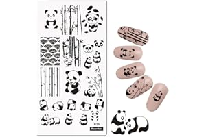 Mezerdoo 1Pcs Cute Panda Design Nail Stamping Plate Bamboo Patterns Manicure Nail Art Image Plates