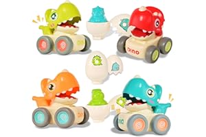 IIROMECI Press and Go Dinosaur Car Toys for Toddlers, Baby Dinosaur Trucks & Dinosaur Eggs, Infant Play Vehicle Set Push Go Friction Car Toys for 18+ Months Boys Girls Birthday Gifts