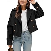 Tankaneo Womens Cropped Trench Coat Lapel Double Breasted Short Jacket Outwear