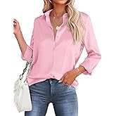 HOTOUCH Button Down Shirts for Women Satin Silk Collared Dressy Casual Blouses Loose Long Sleeve Office Work Tops