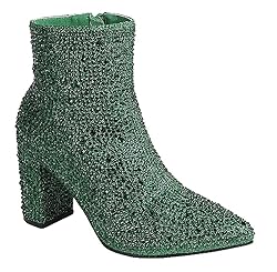 Women Rhinestone Block Chunky Heel Ankle Bootie