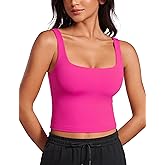 CRZ YOGA Womens Butterluxe Double Lined Square Neck Tight Tank Tops Sleeveless Workout Cropped Casual Yoga Fitted Shirts