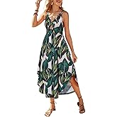 VOTEPRETTY Womens Summer Maxi Dresses 2026 Tie Front Beach Vacation Sundress Hawaiian Tropical Outfit Floral Sundress