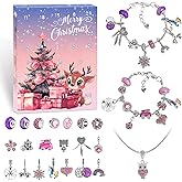 Advent Calendar 2025, 24 Days of Christmas Countdown Calendar with 1 Necklace, 2 DIY Bracelets and 21 Charms, Boy Girl Christmas Gift Ideas