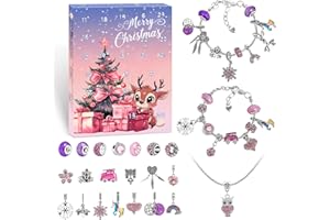 SEEYKEY Advent Calendar 2025, 24 Days of Christmas Countdown Calendar with 1 Necklace, 2 DIY Bracelets and 21 Charms, Boy Girl Christmas Gift Ideas