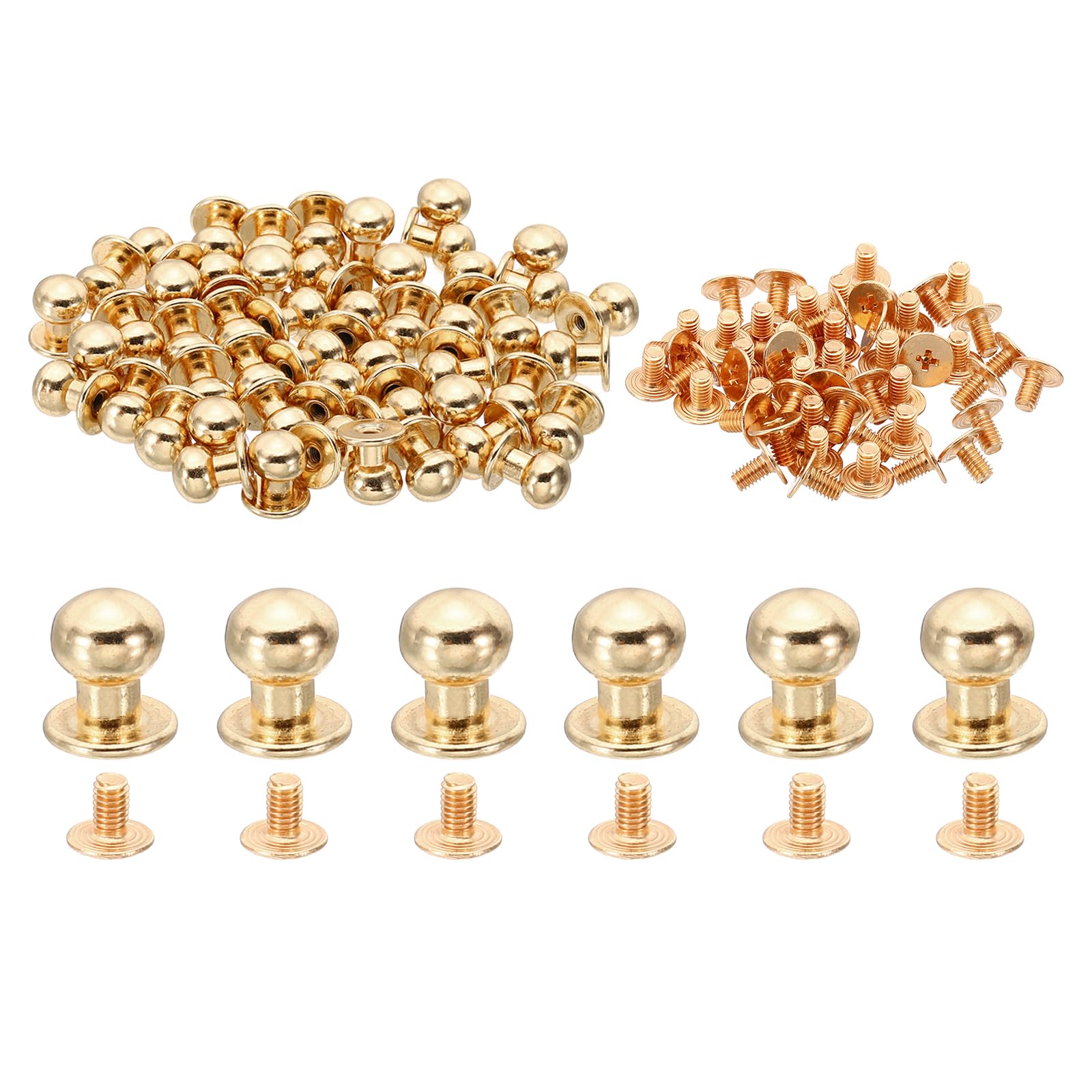 PATIKIL 9mm Leather Rivets, 30 Sets Round Button Head Studs Metal Screw Studs Posts Chicago Screws Rivet for Clothing Leather Crafts, Gold Tone