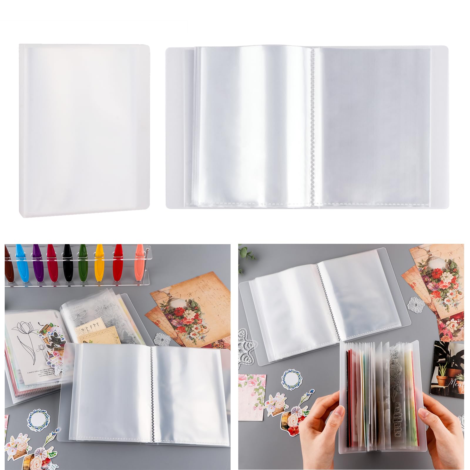 Briartw 2 Pieces A6 mini Album Storage-Clear Sticker Photo Storage Album-Stamp Cutting Dies Storage Book Organizer Folder Mini Storage Booklet with 40 Pages Hold Postcards Stickers Photo Die Cuts