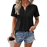 TICTICMIMI Women's V Neck Short Sleeve Tops Summer Casual Cute Loose Fit Button T Shirts