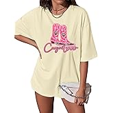 Cowgirl Shirts for Women Western Oversized Tshirts Glitter Hat Boots Print Shirt Country Music Short Sleeve Tee