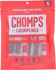 Chomps Original Beef Chomplings, Grass-Fed & Finished, 6ct, Protein Snack | Bulk beef jerky, original finished & grass fed be