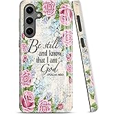 ZISKGZO Compatible for Samsung Galaxy S25 Ultra 5G Case, 2 Layer Hard Shell Silicone Cover 2 in 1 Shockproof Protective Phone Case,Bible Verse Psalm 46:10,Rose