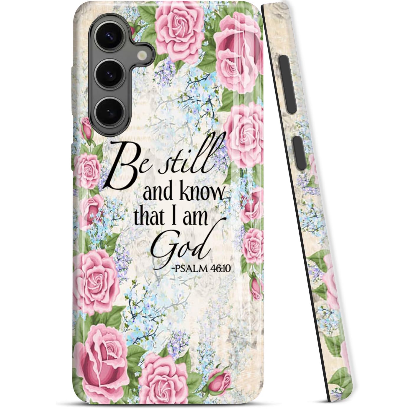 ZISKGZO Compatible for Samsung Galaxy A36 5G Case, 2 Layer Hard Shell Silicone Cover 2 in 1 Shockproof Protective Phone Case,Bible Verse Psalm 46:10,Rose