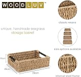 woodluv Large Weaved Storage Basket Seagrass with Wooden Handles 27.5x37.5x11 cm view 5