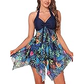 MiYang Womens Tankini Swimdress with Boyshorts Two Piece V Neck Bowknot Halter Bathing Suit Dress