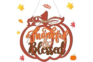 BUCHERRY Thankful and Blessed Door Decor Fall Thanksgiving Sign Hollow Pumpkin Fall Door Decor Wood Pumpkin Sign Wooden Fall Hanger Signs Harvest Fall Hanging Wall Door Decor with Triangle Hooks and Rope