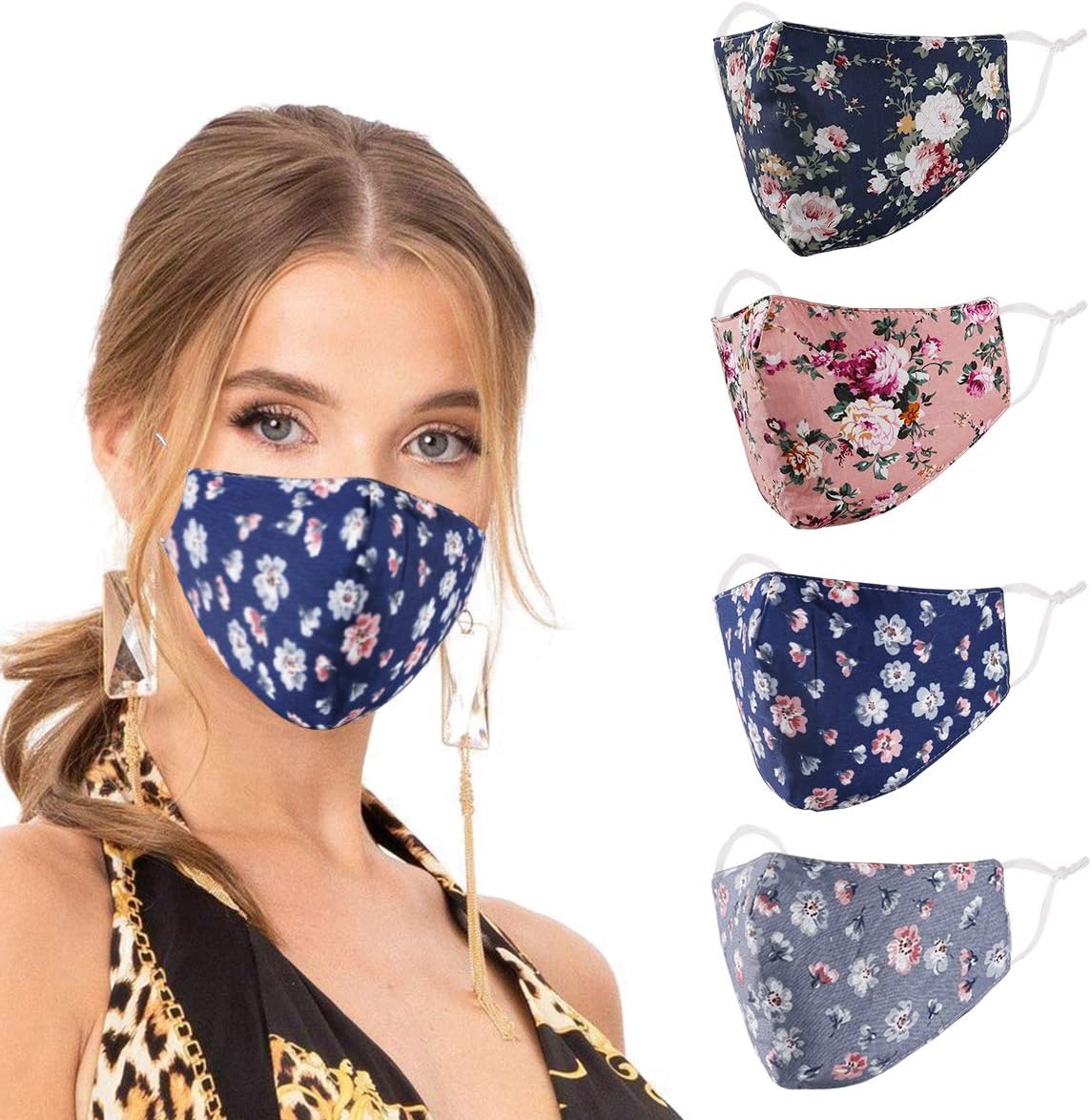 Fashion Cotton Face Mask Reusable for Women Men, mascarillas de Tela para la con diseño, Washable Breathable Designer Cloth Fabric Madks, Adult Earloop Mouth Nose Cover Floral Flower : Sports & Outdoors