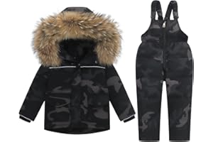 Kids 2-Piece Snowsuit Boys Girls Winter Wear Ski Jacket & Snow Bib Pants Toddler Ski Suit, Black 2-3 Years