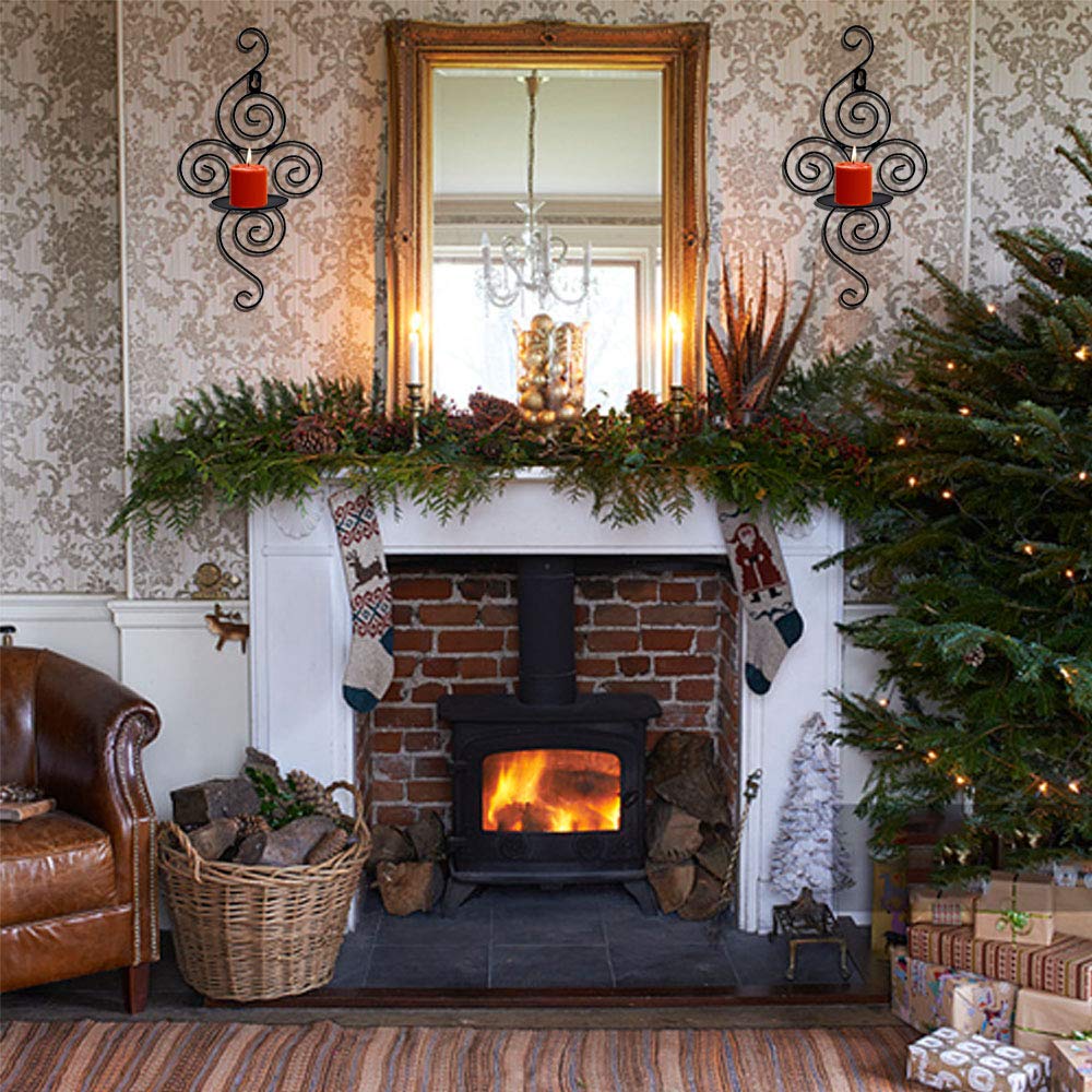 Wall Sconces Candle Holder, Kathy Set of 2 Elegant Swirling Iron Hanging Wall Mounted Decorative Candle Sconce for Living Room Home Decorations,Weddings,Event,Black