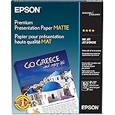 Epson Premium Presentation Paper Matte 8x10 50 Sheets S041467 | Heavy weight card stock with elegant matte finish. Works with inkjet printers.