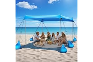 Raynesys Beach Tent Sun Shelter, 10 x 10 FT Beach Canopy Tent Sun Shade, UPF50+ Tents Canopy with 8 Sandbags & 4 Stability Poles, Outdoor Tents for Camping Fishing, Sky Blue