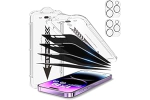 EZ-GLAZ-4+2 Pack for iPhone 14 Pro Max Privacy Screen Protector[6.7 inches] With Camera Lens Protector, [Drop Protection] 9H Hardness Full Coverage Anti-Spy Tempered Glass Film, Easy to install
