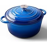 Miereirl 6 Quart Enameled Dutch Oven Pot with Lid, Cast Iron Dutch Oven with Dual Handles for Bread Baking, Cooking, Non-stick Enamel Coated Cookware (Dark Blue)