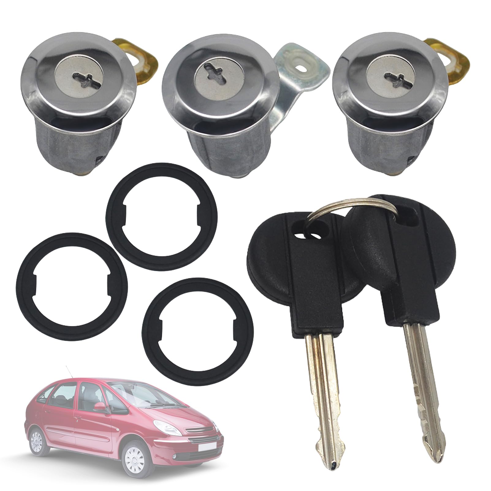 KASturbo Barrel Door Lock 9170.G3, Set of 3 Barrel Keys for P-eugeot Partner Xsara C-itroen Berlingo 252522 9170.CW