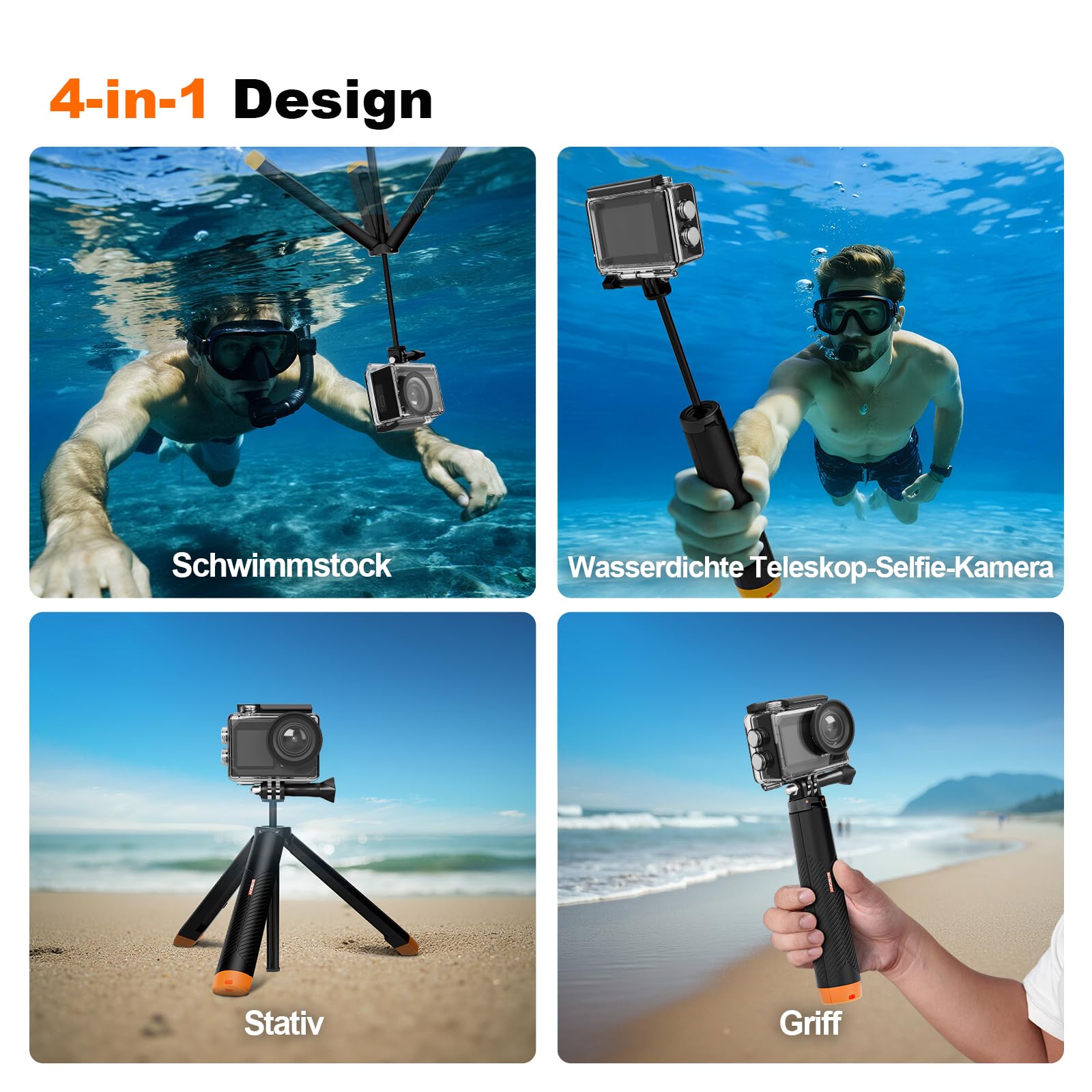 SVBONY SVGo2 4K Unterwasserkamera, Action-Kamera mit Externem Mikrofon, EIS, Wasserdicht bis 30m, Touchscreen, Dual-Screen, 2x1350mAh Akkus, 140° Weitwinkel, WLAN, Zubehörset zum Schnorcheln、Skifahren 4