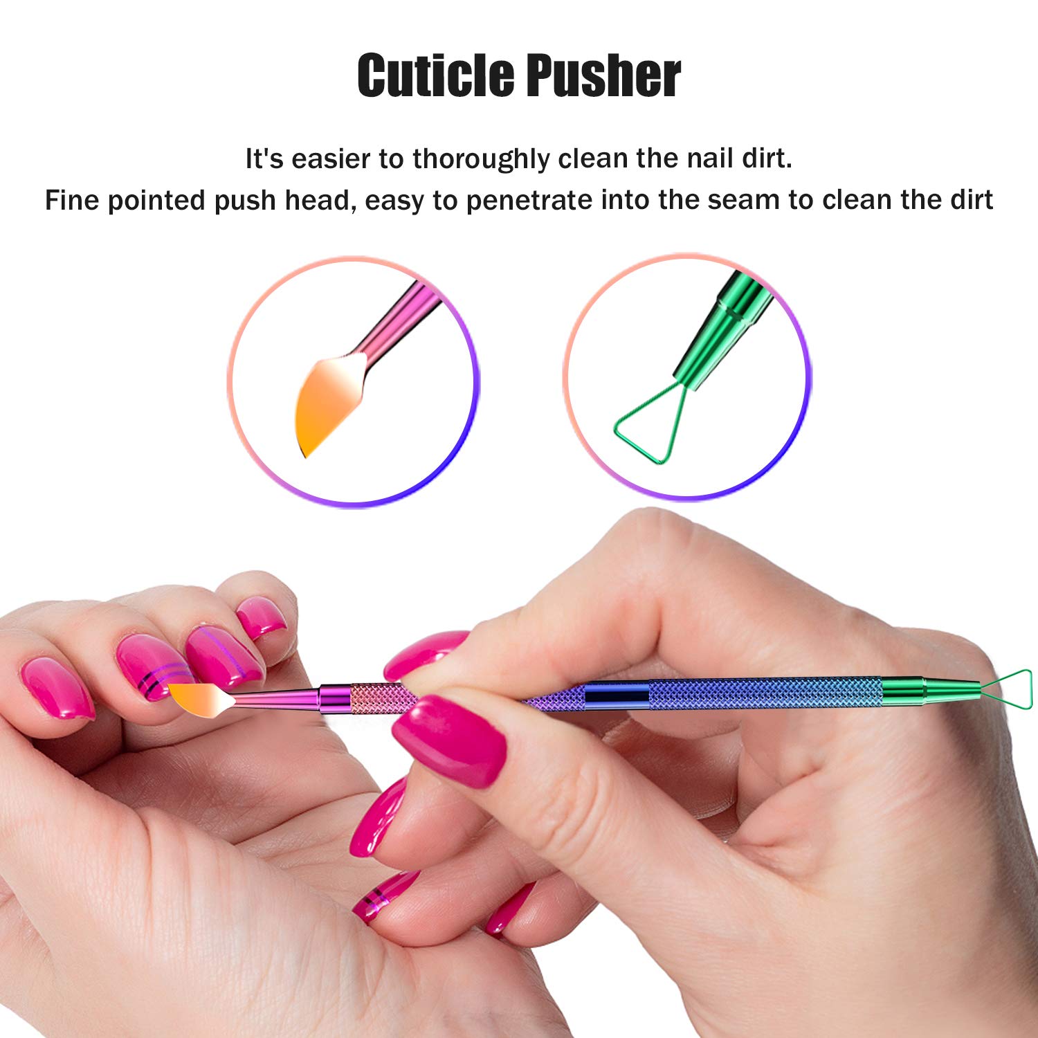 Cuticle Pusher Cuticle Remover Set with Cuticle Trimmer Peeler Scraper 2 Nail Files Dead Skin Clipper Manicure Pedicure Tools: Beauty