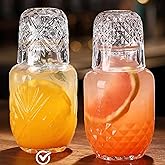 Bedside Water Carafe and Glass Set, Mfacoy 17 OZ Glasses Pitcher & 5 OZ Cup, Bedside Night Carafe Pitchers and Water Glass Tumbler Set, Vintage Glass Water Pitcher with Cup Set for Bedroom