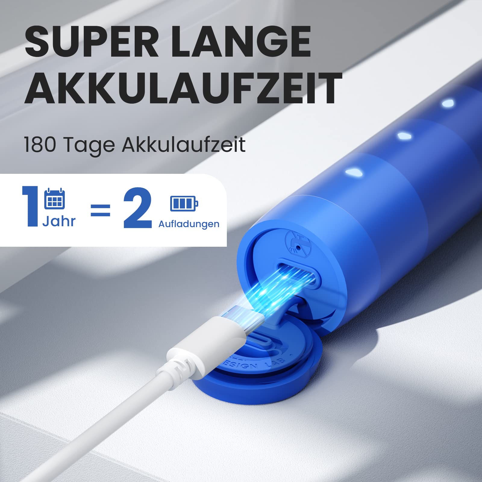 Oclean Flow Elektrische Zahnbürste, Schallzahnbürste mit 180 Tage Akkulaufzeit, 5 Putzmodi Zahnbürste Elektrisch IPX7 Sonic Electric Toothbrush mit DuPont Zahnbürstenkopf, Timer (Blau) 2