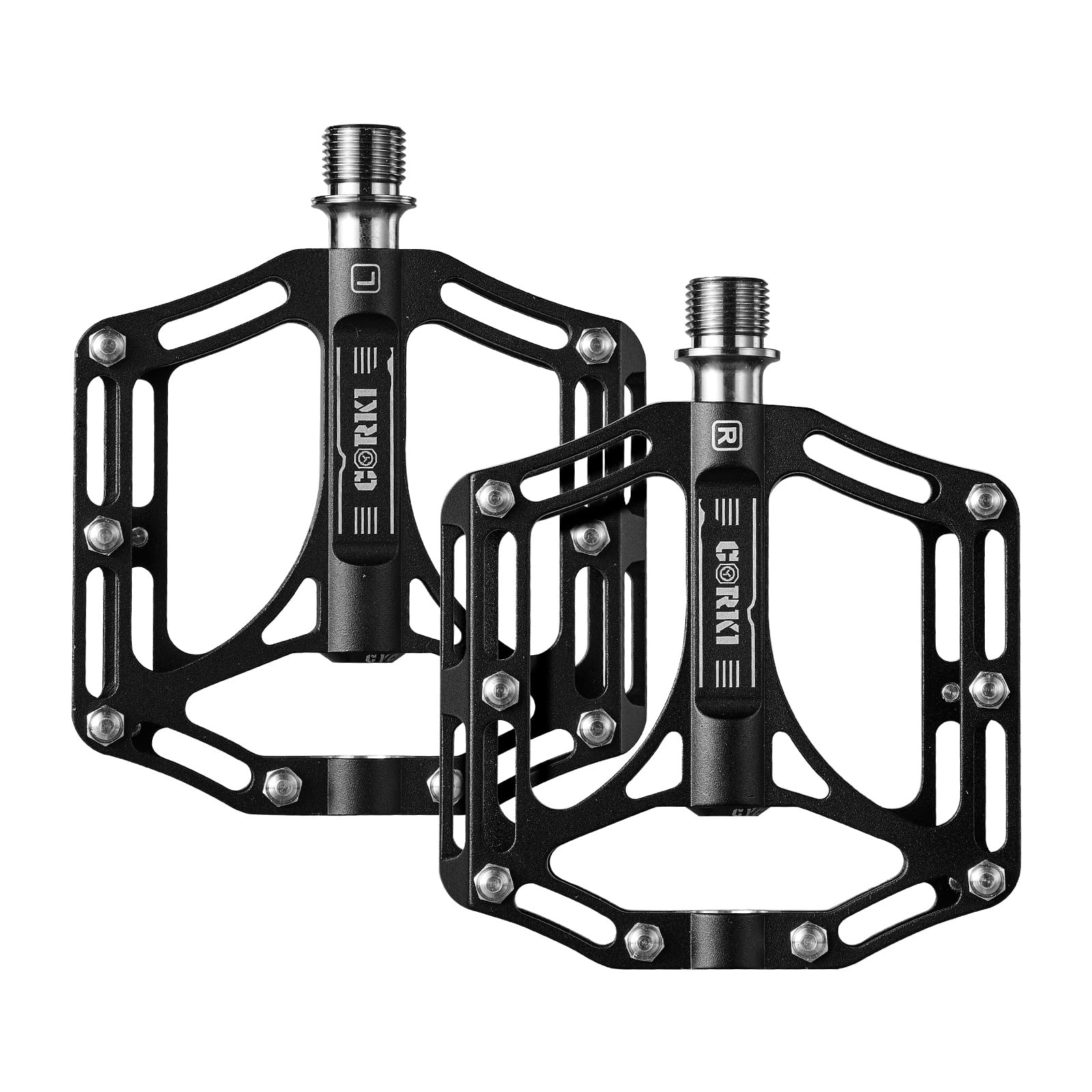 Corki Cycles Bicycle Pedals Road Bike Pedals Titanium MTB Pedals Platform Pedals Ultralight Non-Slip Bicycle Pedals 9/16 Inch for MTB BMX E-Bike City Bike (Black)