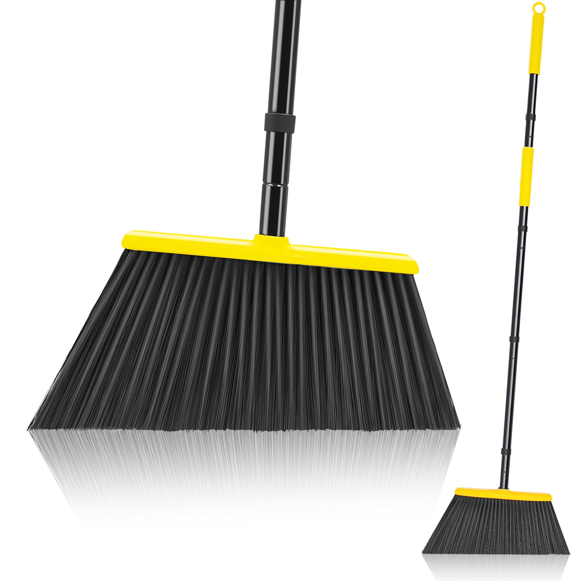 Photo 1 of JEHONN Outdoor Broom Heavy Duty with 55 inches Long Handle, Household Collapsible Angle Brush for Sweeping Indoor Kitchen Patio Shop Outside Garage Lobby Garden Deck Hardwood Floors (Yellow)