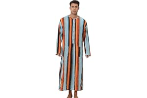 Lars Amadeus Striped Nightshirt for Men's Long Sleeves Button Down Nightgown Henley Shirts with Pockets