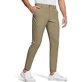 SERAMY Men's Golf Dress Pants 30" Inseam Stretch Skinny Tapered Lightweight Breathable Chino Trousers with Pockets for Casual Work Dark Khaki 34