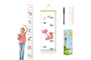 Smlper Growth Chart for Kids,Child Height Chart Ruler for Wall,Wood Frame Fabric Canvas Height Measurement Ruler for Kids Nursery Room,Removable Wall Decor 79"x7.9"