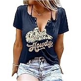 V-Neck Howdy Tshirt Women Western Country Cowboy Shirts Vintage Rodeo Cowgirl Tee Tops Leopard Honey Hat T-Shirt