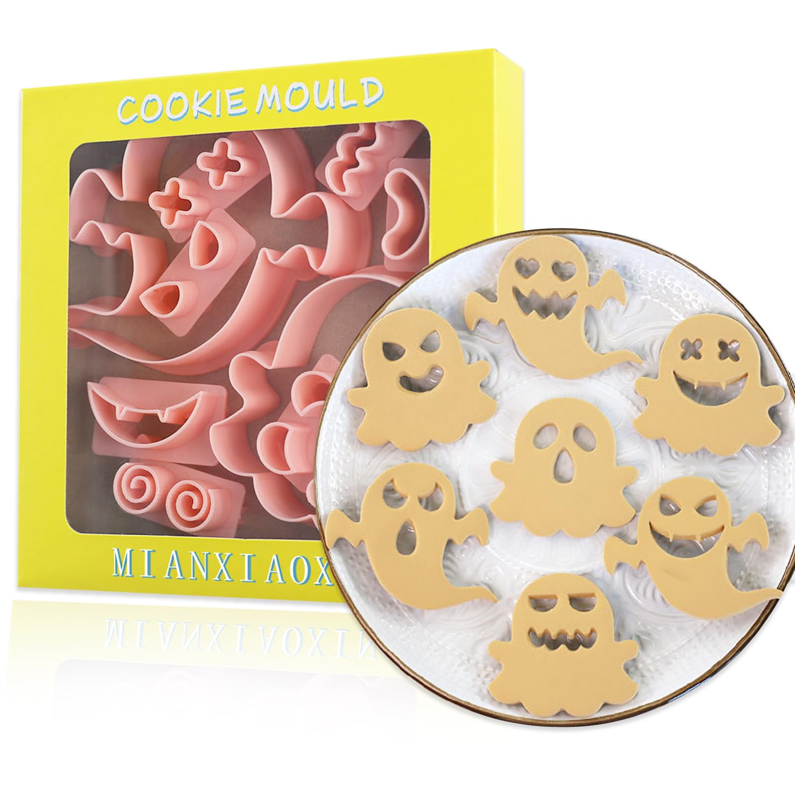 Photo 1 of 10 Piece Halloween Cookie Cutters, 3d Raised Design Gingerbread Cookie stamps, 8 Style Eye and Mouth Cookie Cutter Set,Mini Pie Molds,Apple Pie Pastry Biscuit (Ghost-Eyes)