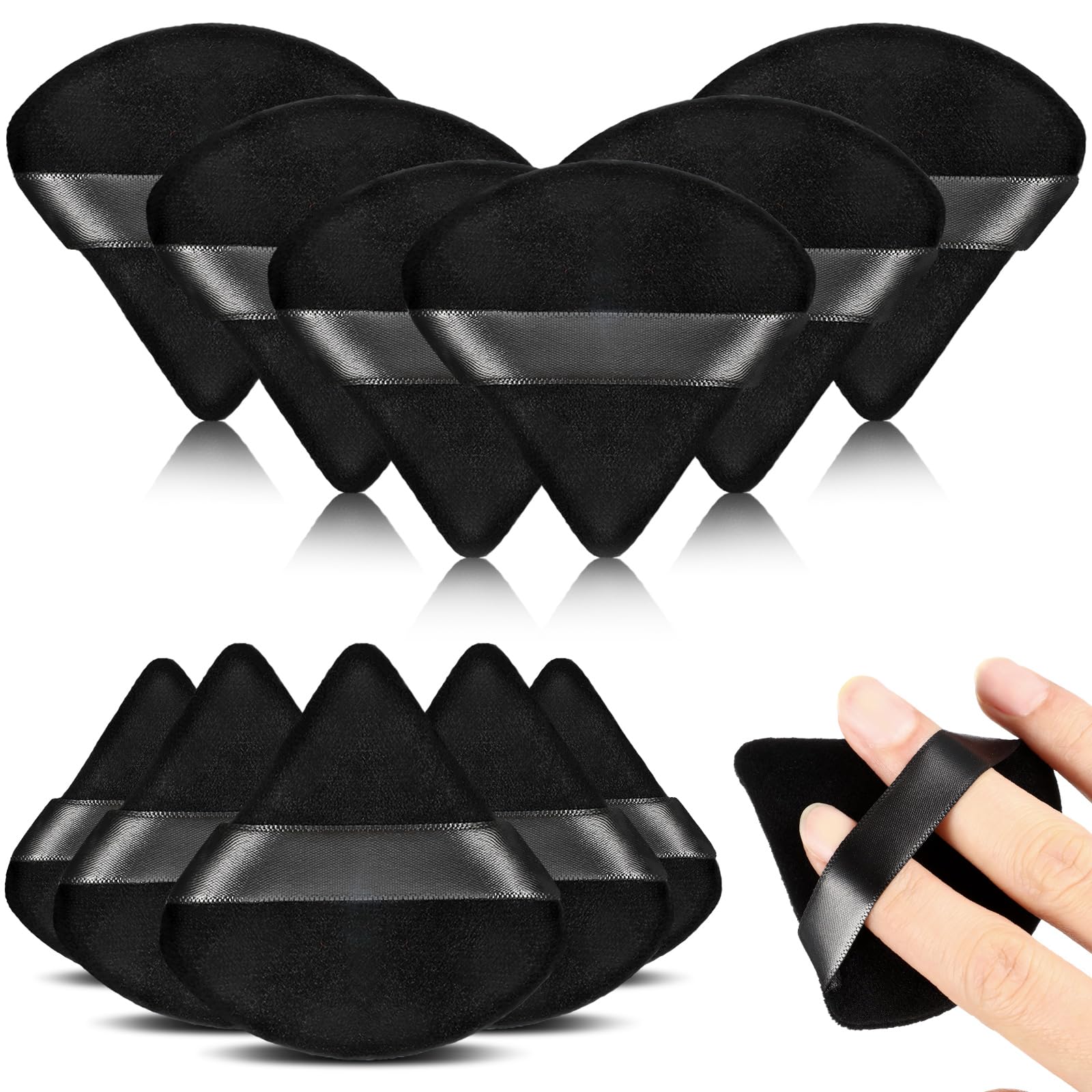 12-Piece Triangle Powder Puff Set - Soft, Reusable Makeup Sponge for Loose Powder, Foundation, Wet/Dry Use (Black, Small)