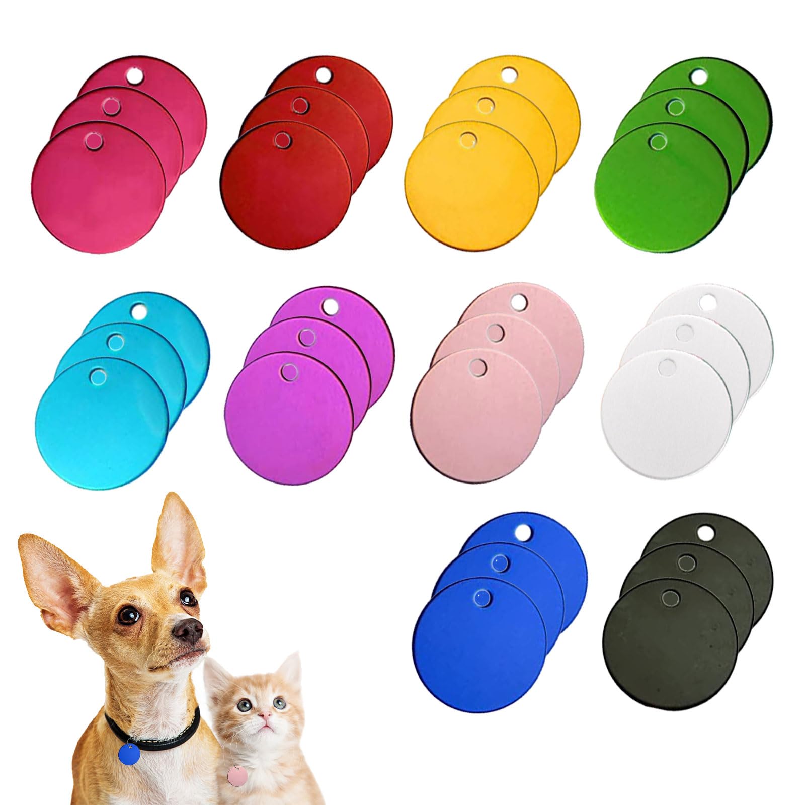 URROMA 30 PCS Round Blank Pet ID Tags, Mixed color Dog ID Tags Double Side Pet Name Phone Number ID Tags Key Rings for Dogs and Puppy, 1.18” * 1.18"