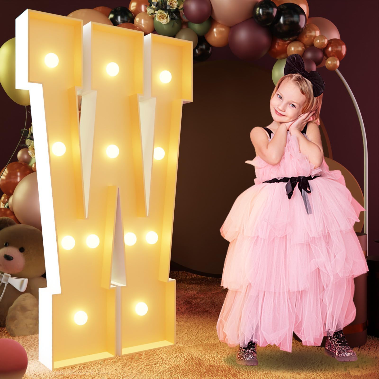 Photo 1 of imprsv 4FT Marquee Letters Large Light Up Letters for Birthday Party Decor Wedding Decorations, Marquee W for Party Decoration Large Signs Arch Kit Decorations
