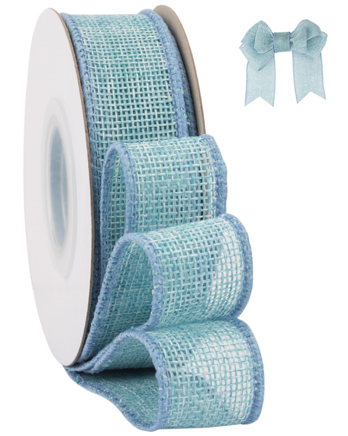 Tekdeere Burlap Ribbon 25mm x 9 Meters, Island Blue Wired Ribbon for Crafts, Gift Wrapping, Wreaths, Bows, Tree Decoration and Outdoor Decoration