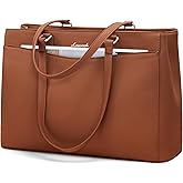 LOVEVOOK Tote Bag for Women Work, Laptop Bag Teacher Tote Bags, Waterproof Leather Computer Bag, Business Laptop Purse Office Handbag Professional Briefcase, 15.6 Inch, Brown