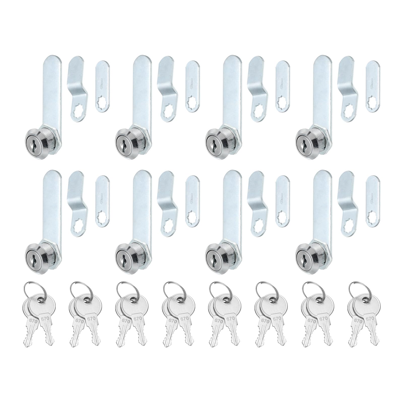 PATIKIL 5/8 Inch Cabinet Locks with Keys, 8 Pack Zinc Alloy Cam Lock Cylinder RV Lock Set Key Different for Cabinet RV Drawer Storage Door Tool Box, Silver