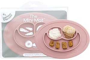ezpz Mini Mat for 12 Months+ (Blush) - 100% Silicone Placemat + Plate with Suction for Infants + Toddlers - Supports Baby-Led Weaning - for Highchair, Dining Table and Travel